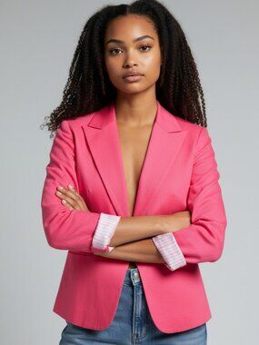 Neiman Marcus Coral Blazer Medium Cotton Linen One Button Lined